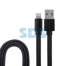 USB кабель для iPhone 5/6/7/8/X моделей, черный текстиль, 1 метр (плоский шнур) REXANT