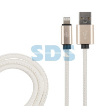 USB кабель для iPhone 5/6/7/8/X моделей, белый эко-кожа, 1 метр REXANT