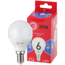 Лампа светодиодная ЭРА RED LINE LED P45-6W-865-E14 R (диод, шар, 6Вт, хол, E14) (10/100/3600)