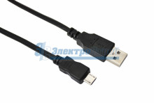 Шнур  micro USB (male) - USB-A (male)  3M  черный  REXANT