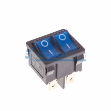 Выключатель клавишный 250V 6А (6с) ON-OFF синий с подсветкой ДВОЙНОЙ  Mini  REXANT