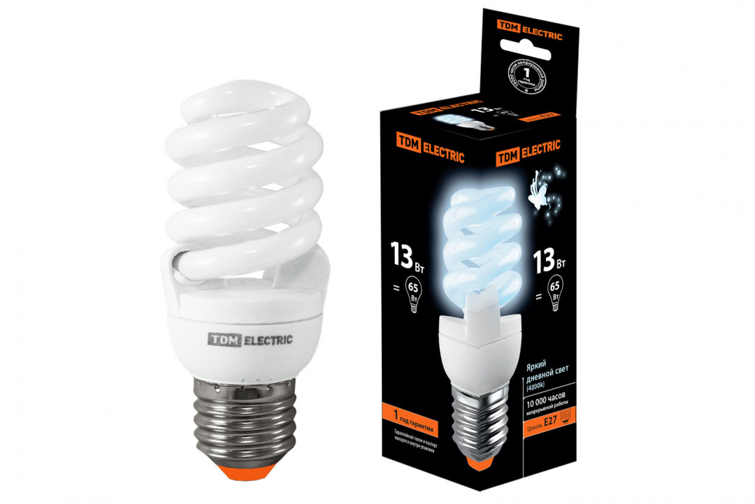 Лампа энергосберегающая КЛЛ-FSТ2-13 Вт-4000 К–Е27 (42х98 мм) TDM