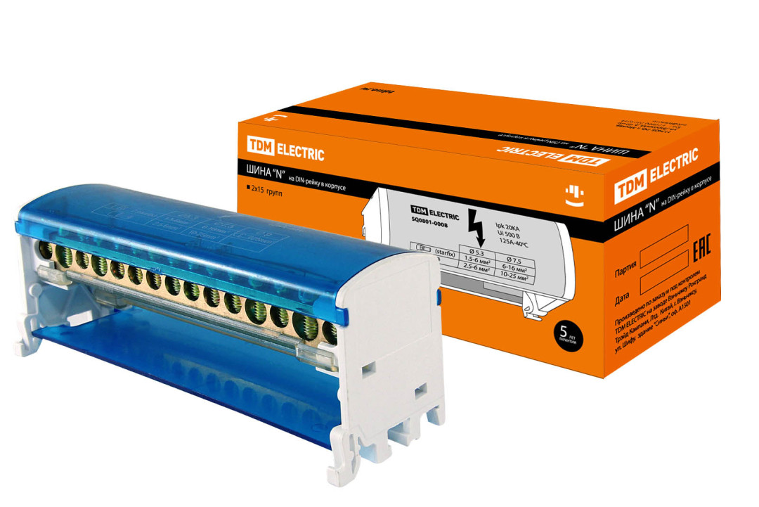 Шина \"N\" нулевая на DIN-рейку в корпусе 2х15групп TDM